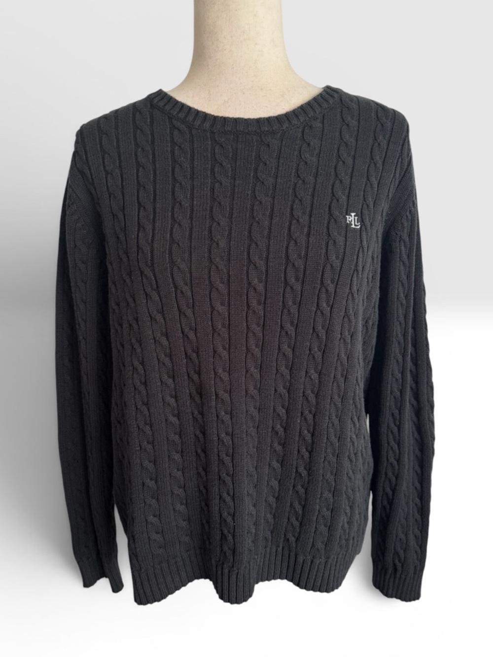 Lauren Ralph Lauren Black Cable-Knit Crewneck Sweater - Picture 2 of 5